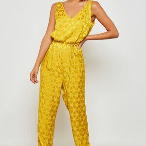 Mango Mustard Yellow Jacquard Jumpsuit - NEW